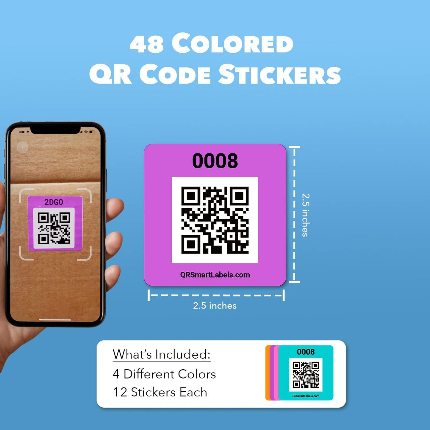 QR Code Stickers with AI Photo Analysis App - Auto-Creates Item Descriptions - No Typing - Made in USA - QR Code Labels for Storage & Inventory Tracking, Organization & Moving, Pack of 48
