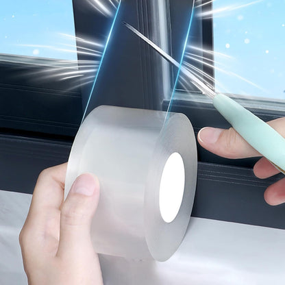Window Weather Sealing Tape 2 Inch x 33 FT Weather Stripping Residue-Free Clear Window Draft Isolation Sealing Film Caulk Tape for Doors and Shower Glass Gaps Bathroom