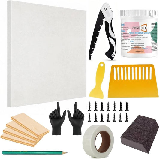 Drywall Repair Kit，34 Pcs 12x12inch Wall Patch Kit with Saw& Wood Boards | Drywall Patch Kit for Large Holes，Sheetrock Repair Kit for Cracks, Dents&Nail Holes-Quick & Easy Wall Surface Repair Solution
