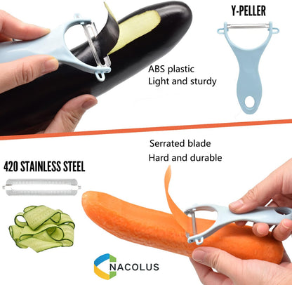 NACOLUS Handheld Mandoline Slicer for Kitchen, Vegetable Slicer Multi Blade Potato Chip, Veggie shredder, Vegetable Cutter, Julienne Shredder and peeler For Small Job In Kitchen Blue