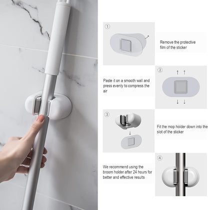BEZOX Broom Holder, 3 PCS Wall Mount Mop Organizer Gripper, Self-adhesive Cleaning Suppliers Hanger Stands Rack for Bathroom, Kitchen, Garden, Garage Organization Storage