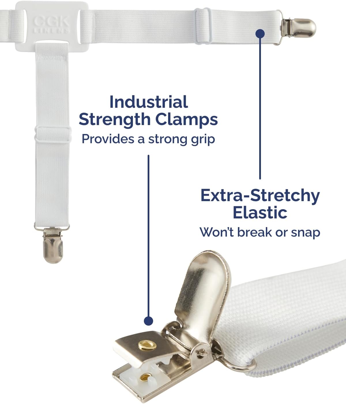 Bed Sheet Holders - Adjustable Elastic Fasteners with Metal Clips