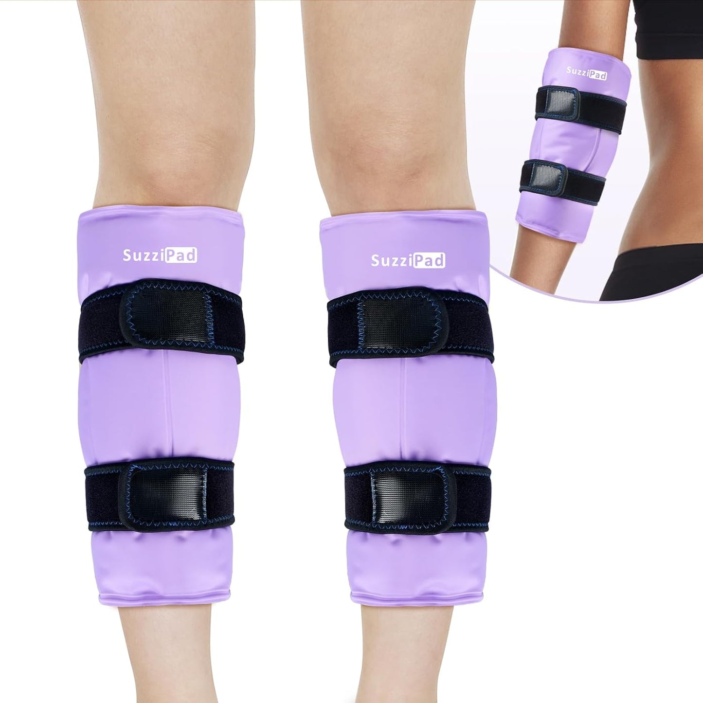 SuzziPad 360° Cold Pack for Calf, Shin, Arm & Elbow – Ice Wrap with Dual-Cover Design, Adjustable Velcro Straps, Leakproof & Reusable Cold Compress for Post-Workout Recovery (2 Packs), Black | Dual-Cover, Adjustable Straps, Leakproof Cold Compress for
