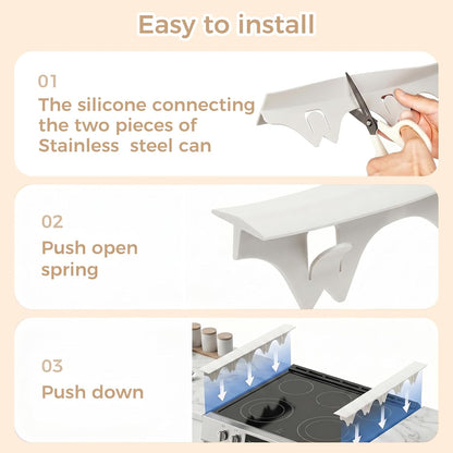 Silicone Stove Gap Covers with Stainless Steel, Oven Gap Filler Seals Gaps Between Stovetop and Counter, Stove Gap Guards Range Trim Kit, Easy to Clean Stove Gap Guard (Black 2 Pack,25")