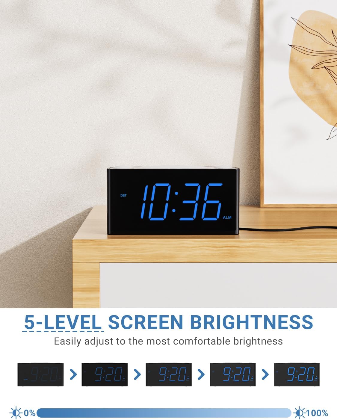 Extra Loud Vibrating Alarm Clock with Bed Shaker for Heavy Sleeper Deaf Hard of Hearing, Large LED Display Digital Clock for Bedroom,Dimmer,Night Light,USB Phone Charger,Battery Backup,Senior Teen Kid