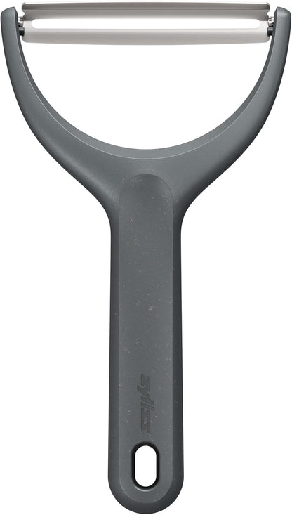 Zyliss Swivel Peeler – Ultra-Sharp Stainless Steel Blade for Potatoes, Carrots & Soft Fruits – Ergonomic Wheatstraw Grip – Built-in Eye Cutter & Safety Cover – Dishwasher Safe – Vegetable Peeler