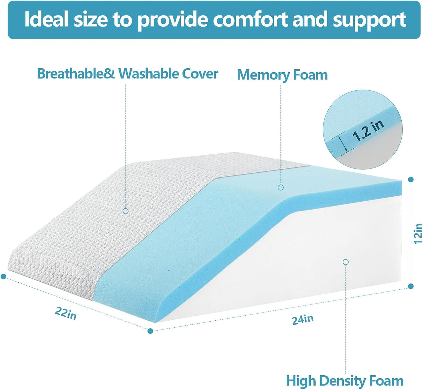 Nordjager Leg Elevation Pillow, 8 Inch Memory Foam Support Cushion | Elevate Legs With Ergonomic Wedge Support; Memory Foam Cushion Provides Pressure Relief With Soft Washable Cover.