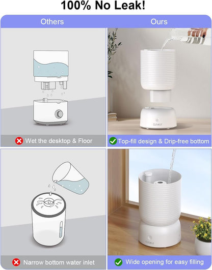 CLEVAST Smart Humidifier for Bedroom, 3L Top Fill Cool Mist Ultrasonic Air Humidifiers with Essential Oil Diffuser, Ultra Quiet for Baby Nursery, Plants, Home, Office (3 Liters Smart Version)