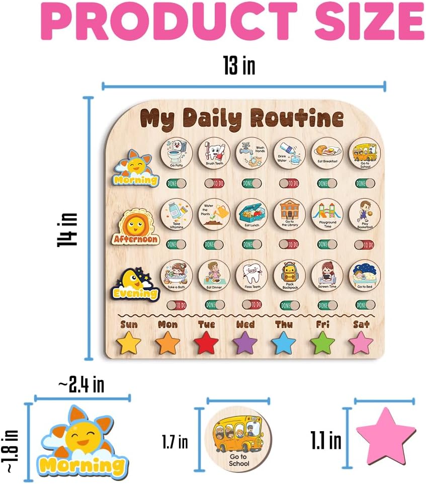 Wooden Daily Routine with Stars, Chore Chart for Kids, Visual Schedule for Kids, Morning Evening Routine Chart, Preschool Routine Chart, Routine Chart for Kids