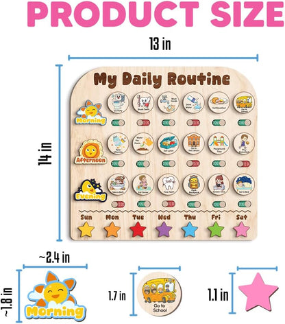 Wooden Daily Routine with Stars, Chore Chart for Kids, Visual Schedule for Kids, Morning Evening Routine Chart, Preschool Routine Chart, Routine Chart for Kids