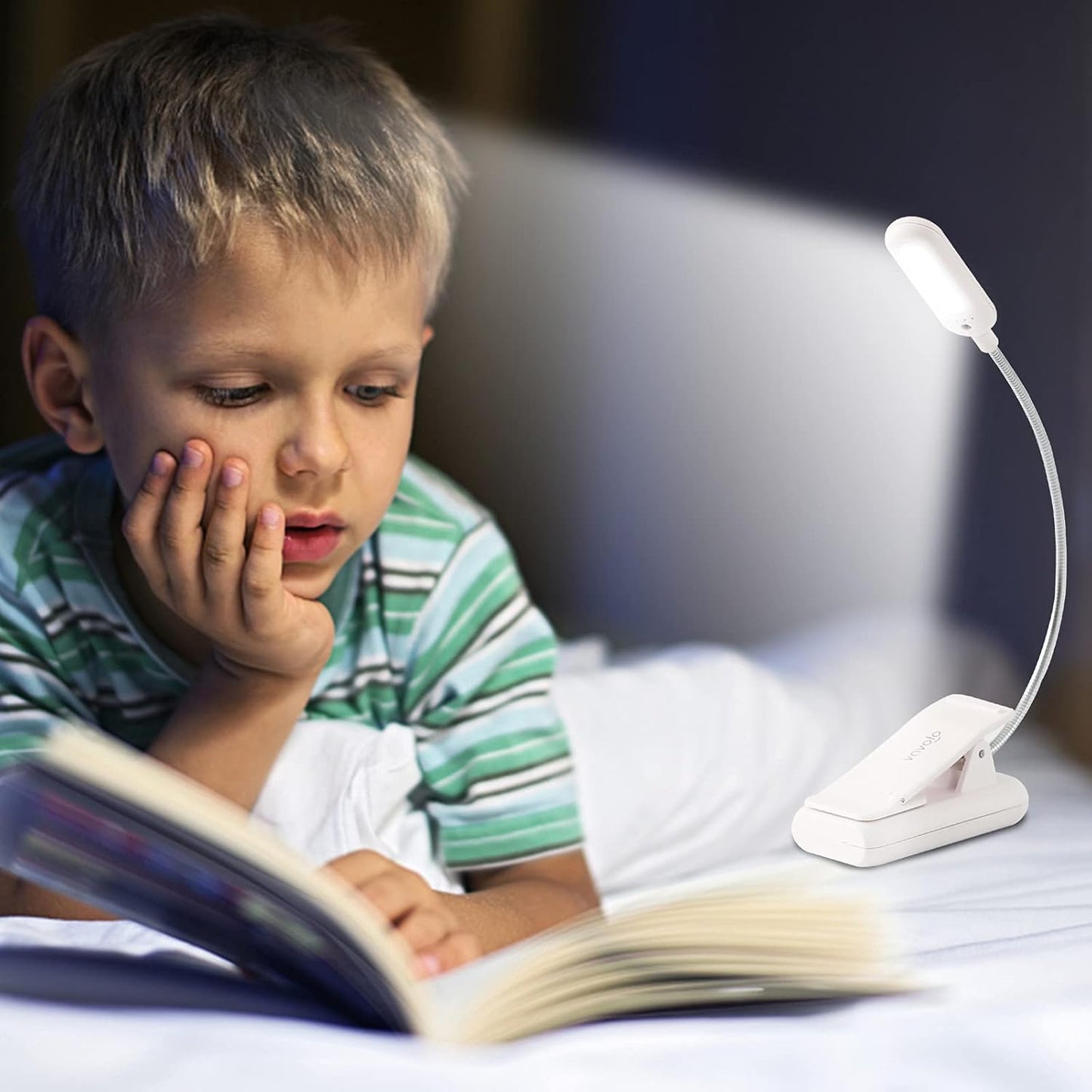 VAVOFO Rechargeable Book Light for Reading in Bed Kids, 7 LED Reading Light with 9-Level Warm Cool White Daylight, Eye Care Lamp with Power Indicator for Bookworms (Yellow)