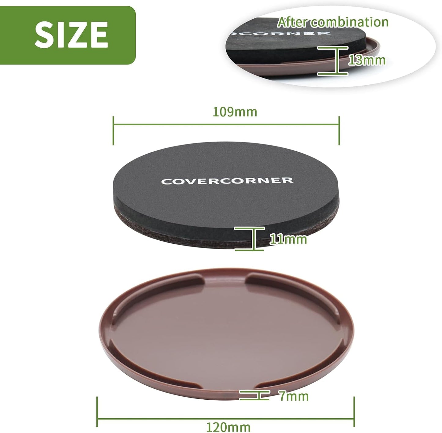 2 in 1 Furniture Sliders, 8 PCS in 3 1/2" or 4", Brown | Furniture Sliders for Hardwood Floors, Furniture Sliders for Carpet, Sliders for Moving Furniture, Furniture Movers Sliders