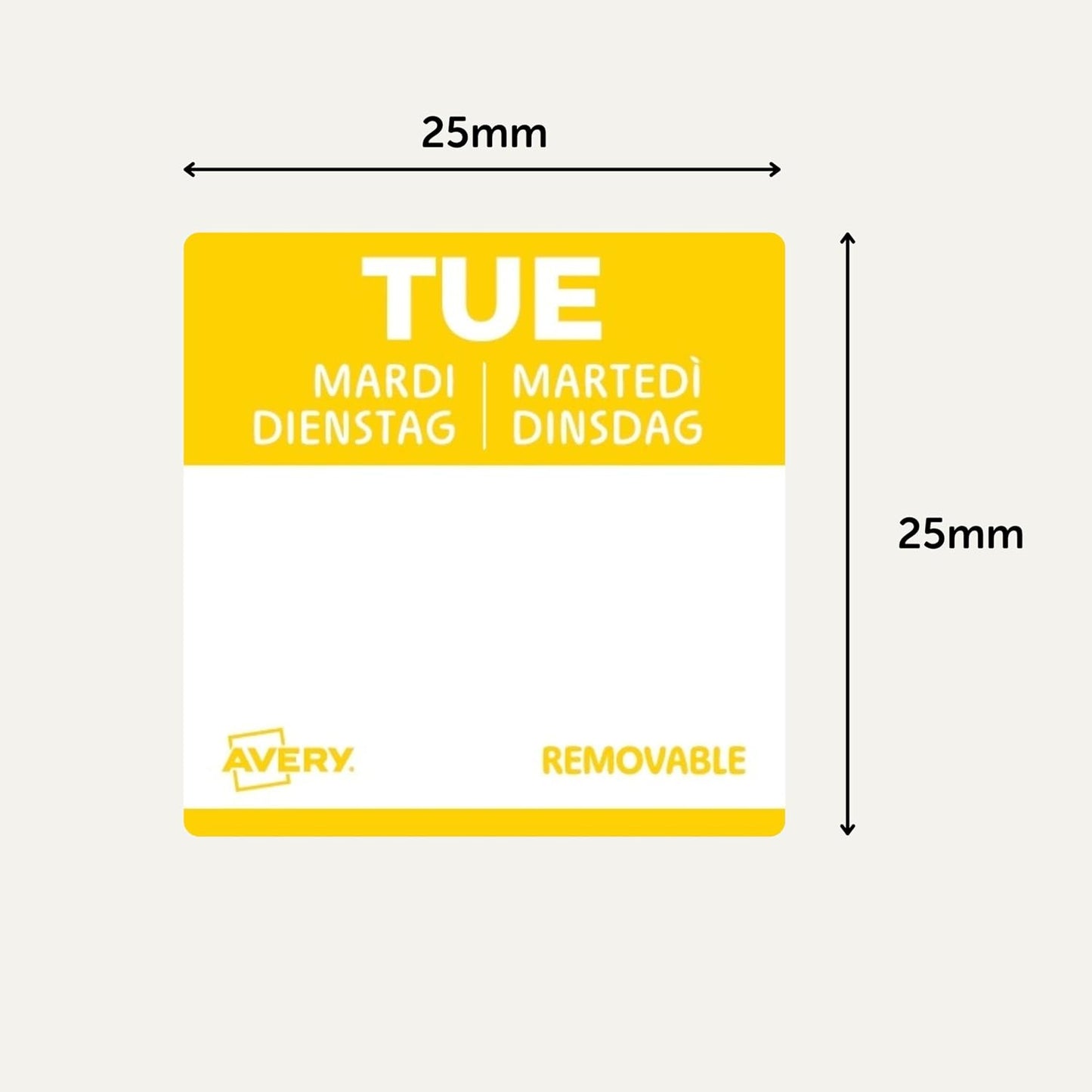 Avery Removable, Hand Writable, Food Day Labels, Wednesday, Strong Adhesive, 25 x 25 mm, Red, 1000 Labels, Preprinted Design (DLSWEDREV-1000)