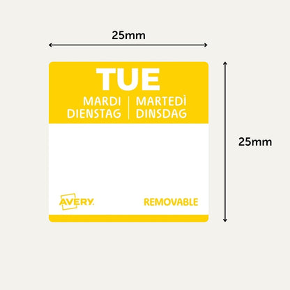 Avery Removable, Hand Writable, Food Day Labels, Wednesday, Strong Adhesive, 25 x 25 mm, Red, 1000 Labels, Preprinted Design (DLSWEDREV-1000)