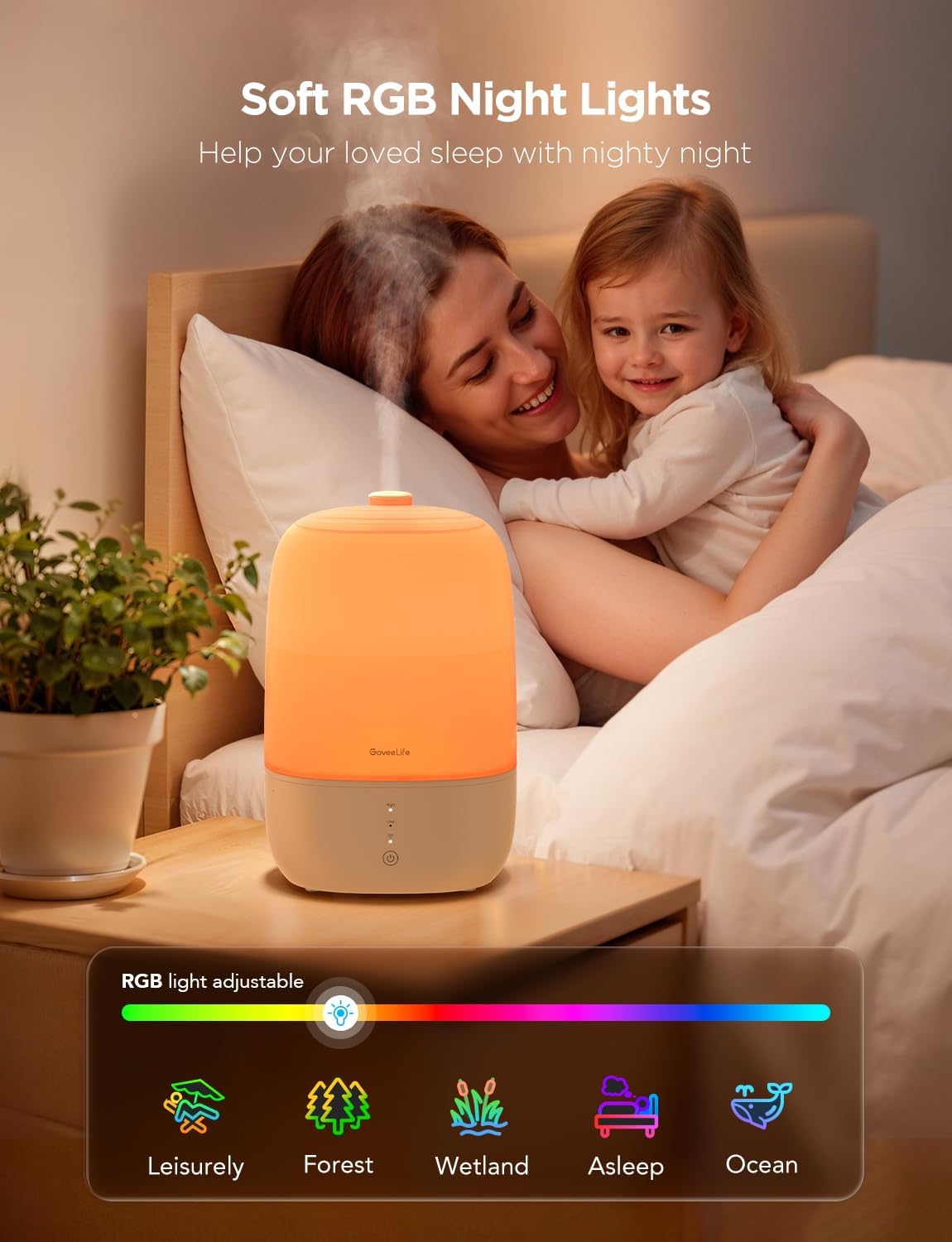 GoveeLife Smart Humidifiers for Bedroom, 3L Top Fill Cool Mist Humidifier