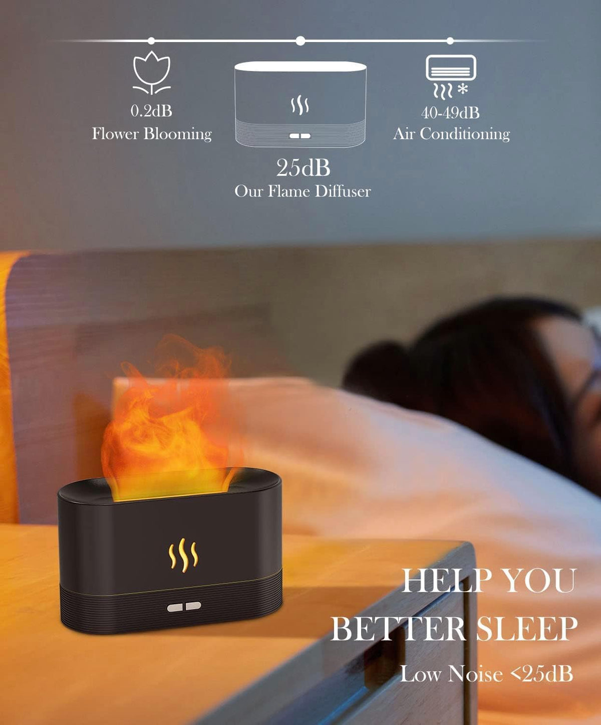 Aegci Flame Air Diffuser Humidifier, 180ML Essential Oil Diffuser with Fire Mist Effect, Ultrasonic Aroma Diffuser, 2 Brightness Modes, Auto-Off, for Bedroom Home Office(Black)