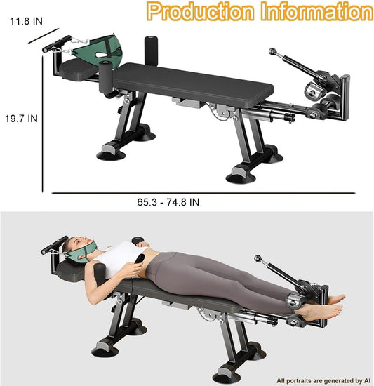 Fitness Full Body Traction Bed, Massage Cervical Traction Table for Lumber Stretching, Portable Inversion Table Alternative, Back Decompression Bench Machine for Home (Electric High)