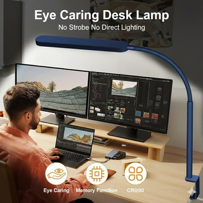 SKYLEO Desk Lamp for Home Office, Eye Comfortable LED Desk Light for Long Hours, Adjustable Swing Arm with Memory Function, Black