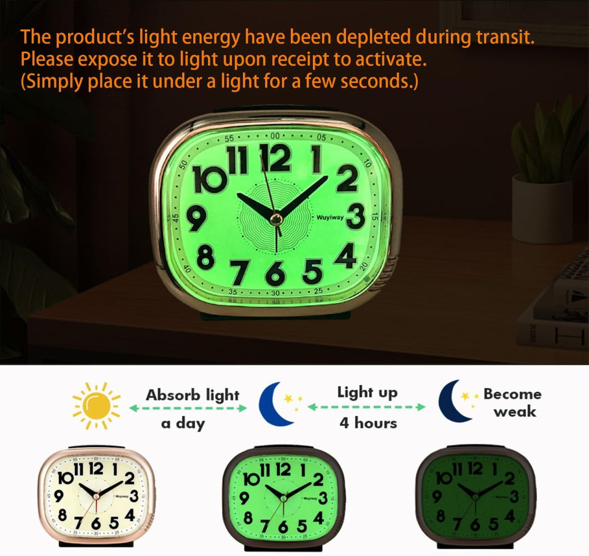 Vintage Retro Analog Alarm Clock, Battery Operated, Readable for Seniors，Silent No Ticking, Glow in Dark Dial, Lighted on Demand and Snooze, Blue, 4.7" x 3.9" x 2.7"