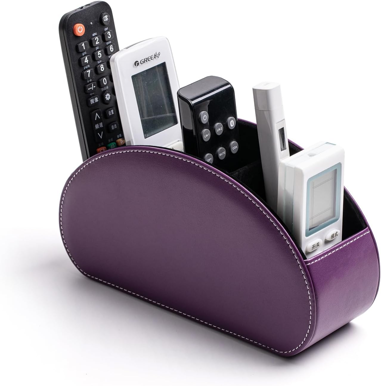 Remote Control Holders Organizer Box with 5 Compartment PU Leather Caddy | Multi-functional Office Desk Storage Caddy Store Tv Remote for Media Player,Brush,Pencil,Glassees&Office Supplies
