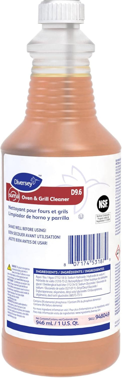 Diversey 948049 SUMA Oven and Grill Cleaner, Heavy Duty Removes Baked on Grease and Carbon Buildup, Capped Ready-to-Use Gel, 32-Ounce