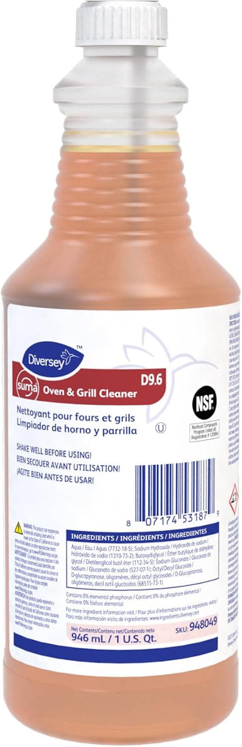 Diversey 948049 SUMA Oven and Grill Cleaner, Heavy Duty Removes Baked on Grease and Carbon Buildup, Capped Ready-to-Use Gel, 32-Ounce