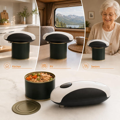 Battery Electric Can Opener, One-Touch,Hands-Free,Smooth Edge,Black,Compact
