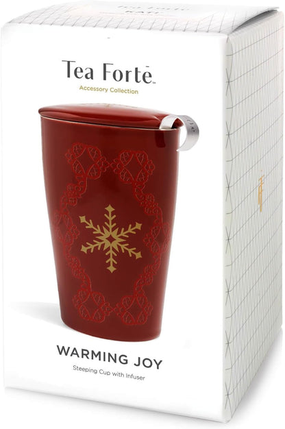 Tea Forte Double-Walled Ceramic Kati Cup, Noir, 12 oz | Insulated Ceramic - Stainless Steel Loose Leaf Infuser - Keeps Tea Hot Longer - Lid Included - Microwave & Dishwasher Safe
