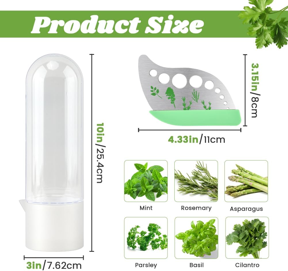 Herb Keeper for Refrigerator + Herb Stripper - Cilantro Container for Fridge, Vegetable Preservation Bottle for Cilantro, Mint, Keeps Greens Fresh for 2-3 Weeks(1PCS)