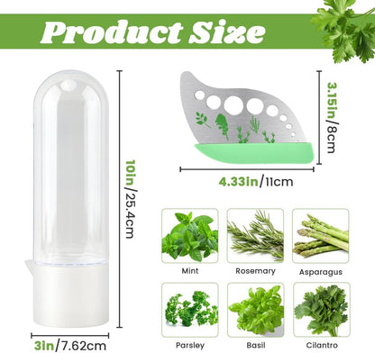 Herb Keeper for Refrigerator + Herb Stripper - Cilantro Container for Fridge, Vegetable Preservation Bottle for Cilantro, Mint, Keeps Greens Fresh for 2-3 Weeks(1PCS)