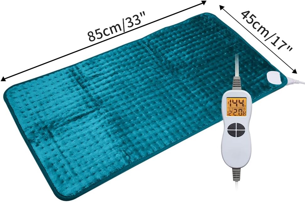 Ambershine 19''x24'' Weighted Neck & Shoulder Heating Pad, 2.5lbs with 12 Temperature Settings& 4 Auto-Off Timers, Pain Relief for Neck/Shoulder/Back(Gray&Blue)