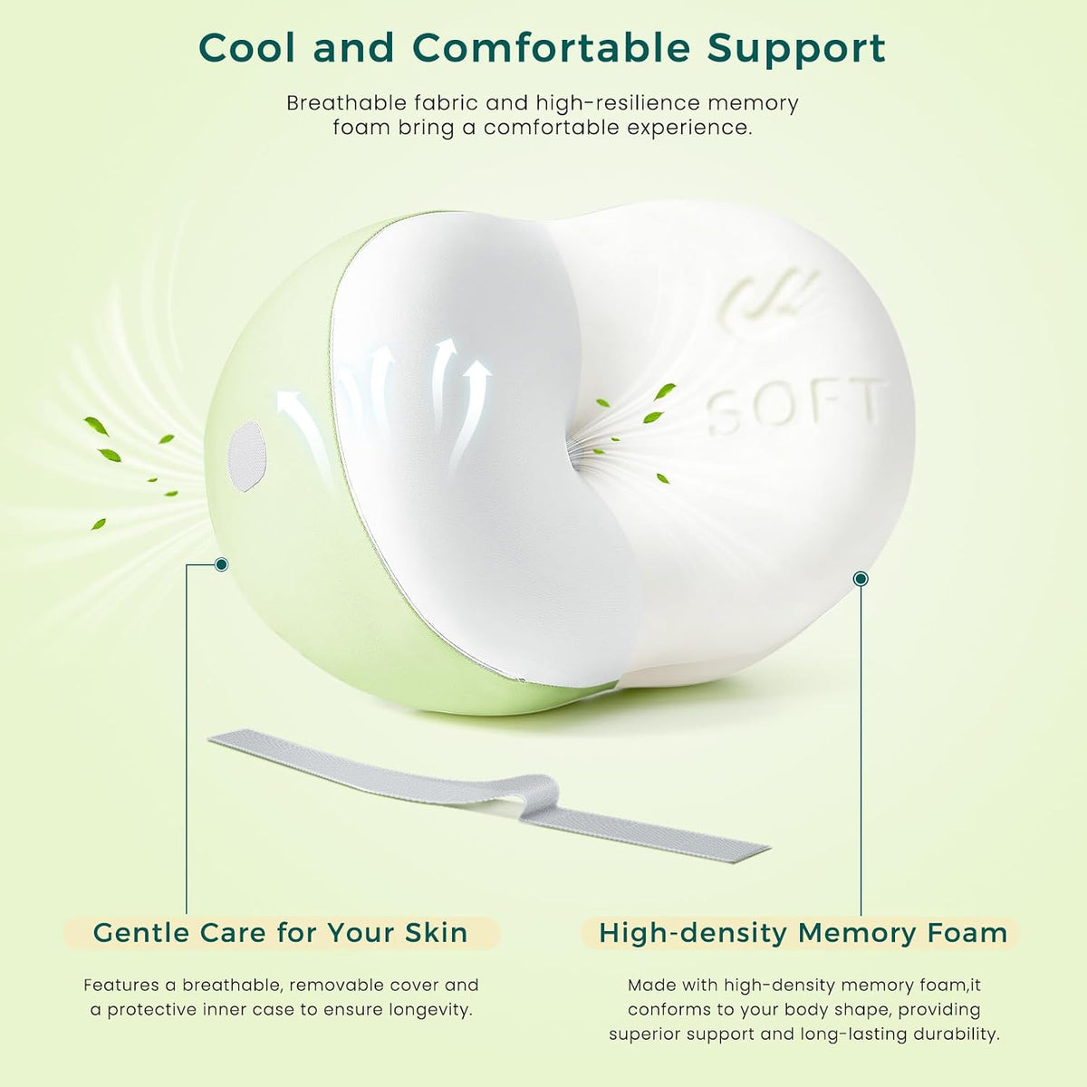 Knee Pillow for Side Sleepers, Leg Pillow with Adjustable Hook & Loop Strap & Removable Washable Cover for Spine Alignment, Sciatica, Hip & Back Pain Relief