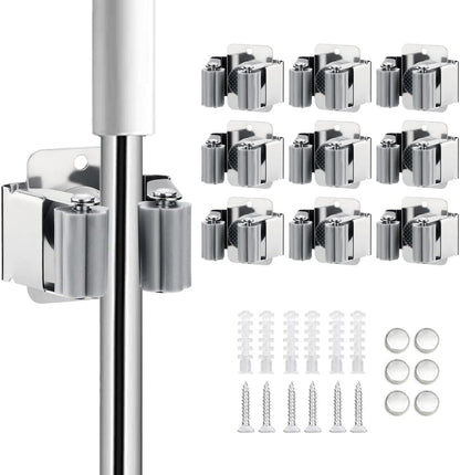JAMEND CLXP 6PCS Broom and Mop Holder, Heavy Duty Garden Tool Organizer Rack Rake and Shovel Handle, Stainless Steel Mop Hanger. Screws for Wall Mounted. Matte Black