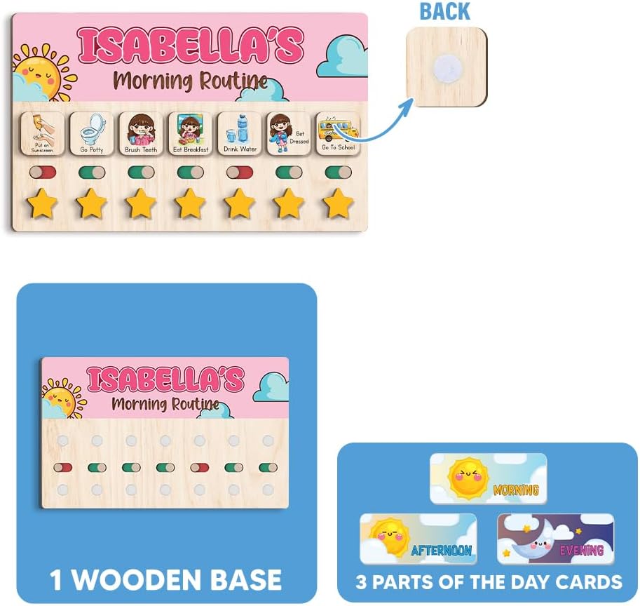 Wooden Daily Routine for Kids, Chore Chart for Toddler, Daily Responsibilities for Kids, Visual Schedule, Morning Bedtime Routine for Girls