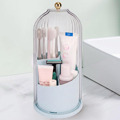 QIYVLOS Toothbrush Holders with Sliding Lid, Rotating 3 Slots Bathroom Organizer Countertop, Tooth Brush Toothpaste Holder Bathroom Counter Stand Sink Organizer Caddy for Vanity Makeup Brushes Holder