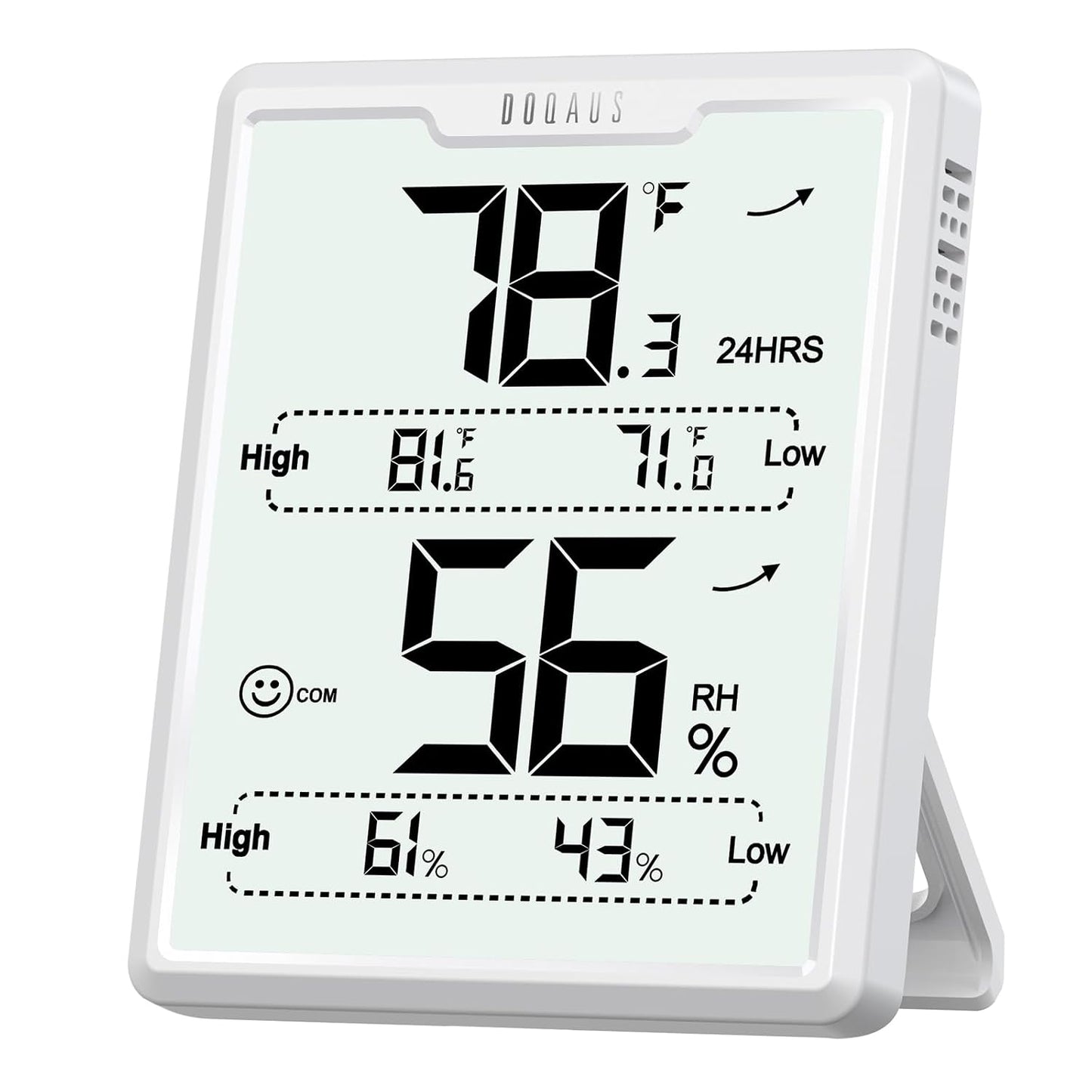 DOQAUS Hygrometer Indoor Thermometer, Temperature Humidity Meter, Black | 3.4in Large LCD Display, Temp Humidity Monitor with Max Min Records for Home, Bedroom, Baby Room, Office, Greenhouse