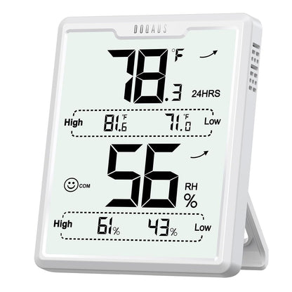 DOQAUS Hygrometer Indoor Thermometer, Temperature Humidity Meter, Black | 3.4in Large LCD Display, Temp Humidity Monitor with Max Min Records for Home, Bedroom, Baby Room, Office, Greenhouse