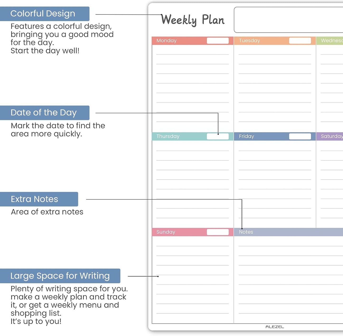 ALEZEL Magnetic Fridge Calendar Whiteboard, Dry Erase Refrigerator Calendar | Includes Magnetic Dry Erase Monthly & Weekly Planner for Fridge, Grocery List White Board, 3 Markers + Eraser