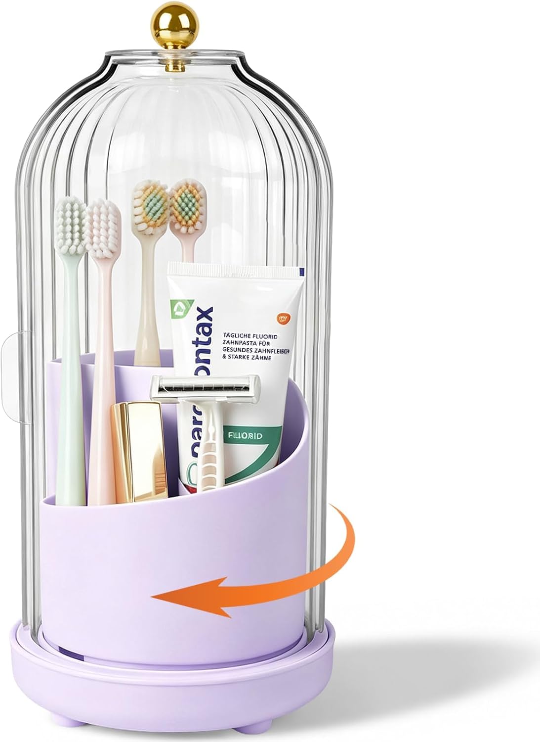 Toothbrush Holders with Cover Toothpaste Organizer for Bathroom, White | 360° Rotating, Dustproof Sliding Lid, Drainage Holes, Waterproof, for Kids Electric Toothbrush Makeup Brush Storage