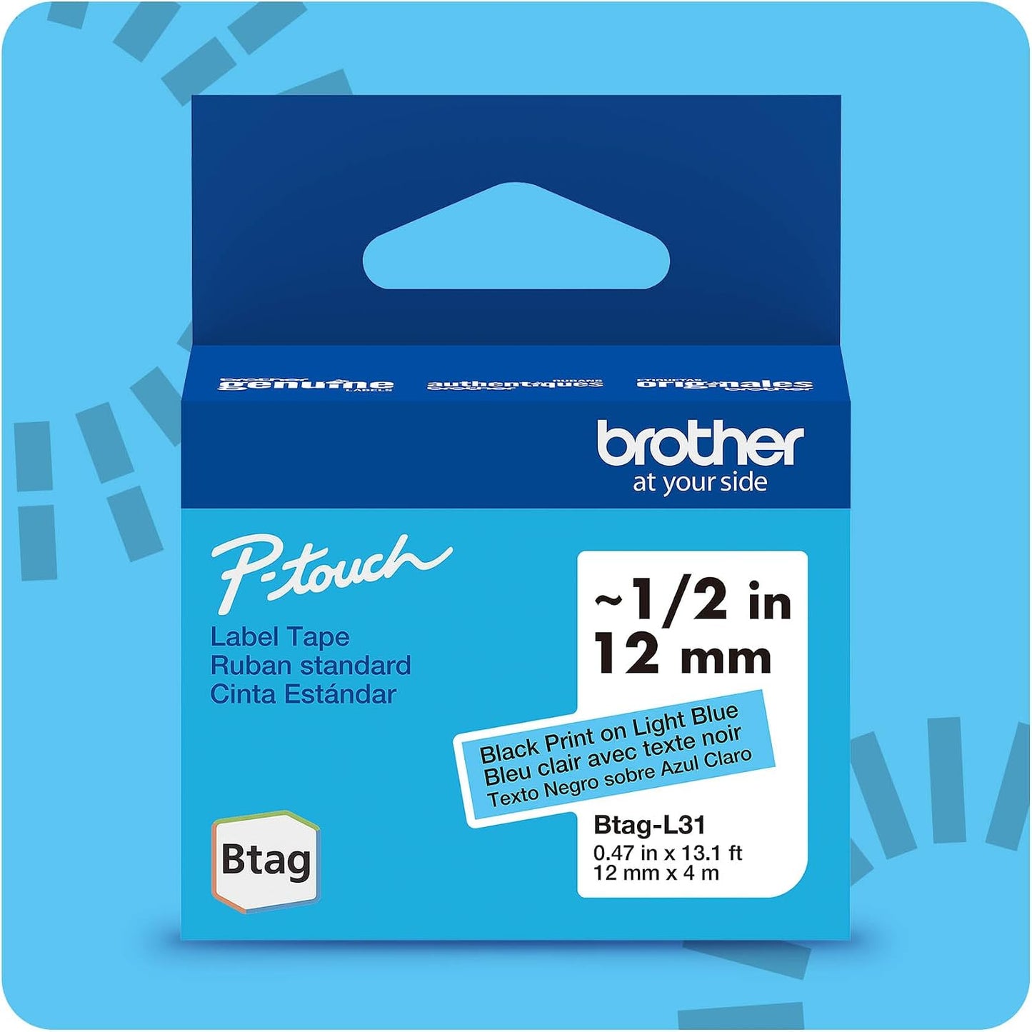Brother Genuine P-Touch Btag BTAG231 Black on White Label Tape ~1/2in by 13.1ft (12mm x 4m). (Works Only with Brother PT-N10, PT-N20, PT-N25BT Label Makers)