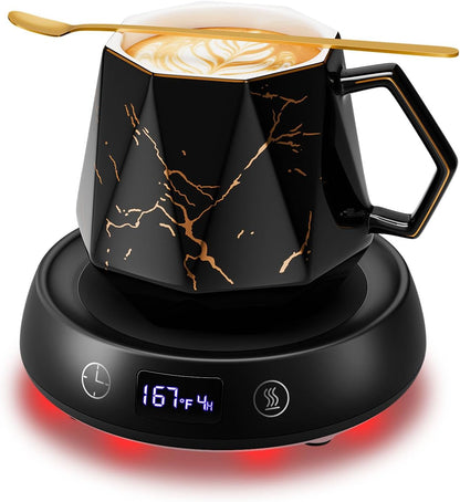 Coffee Mug Warmer Set for Desk, Smart Heated Electric Tea Cup Warmer Plate | Coffee Lover Mug and Warmer Set, Office Home Beverage Warming Candle Heater, 4-Temp Control 8H Auto Shut Off, Men Women Gift