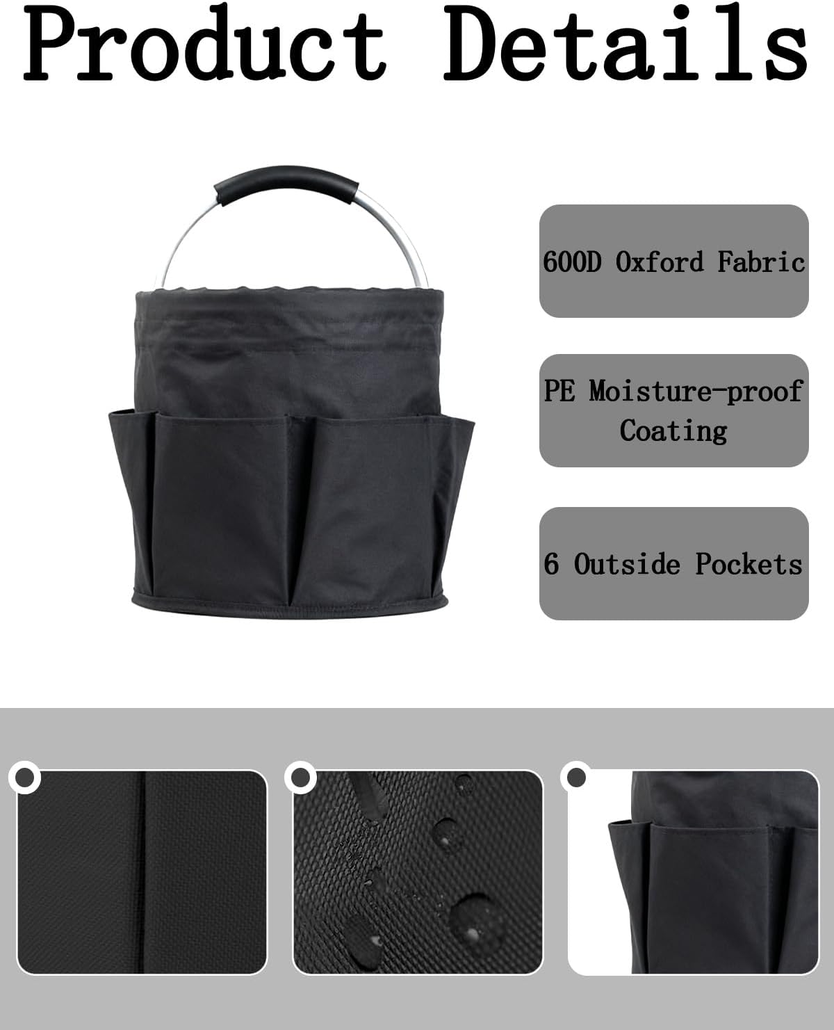 Cleaning Caddy with Handle, for Cleaning Supplies Organizer Bucket | Foldable Storage Tote with 6 Pockets,17L Large Capacity Basket for Household Organizer,Laundry Room,Bathroom & Home
