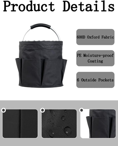 Cleaning Caddy with Handle, for Cleaning Supplies Organizer Bucket | Foldable Storage Tote with 6 Pockets,17L Large Capacity Basket for Household Organizer,Laundry Room,Bathroom & Home