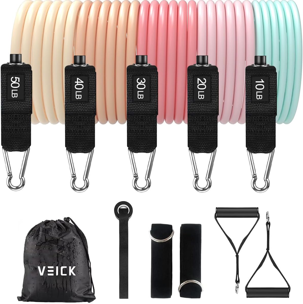 VElCK Resistance Bands Set with Handles for Exercise, Workout and Home Gym | 100% Natural Latex, 10-150LBS, Versatile for Yoga, Pilates, Strength, Home Gym