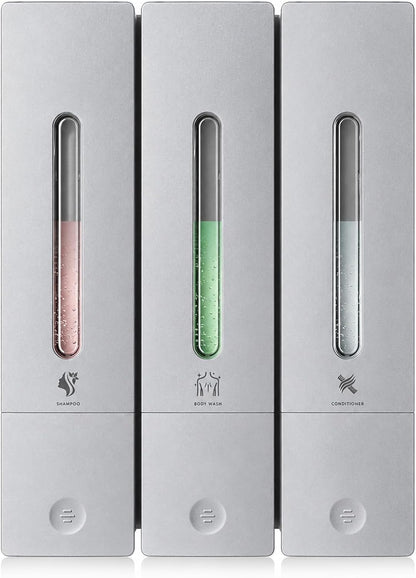 Shampoo and Conditioner Dispenser - Wall-Mounted 3-Chamber Shower Soap Dispenser, No-Drill, 1200ML Capacity, for Bathroom & Hotel