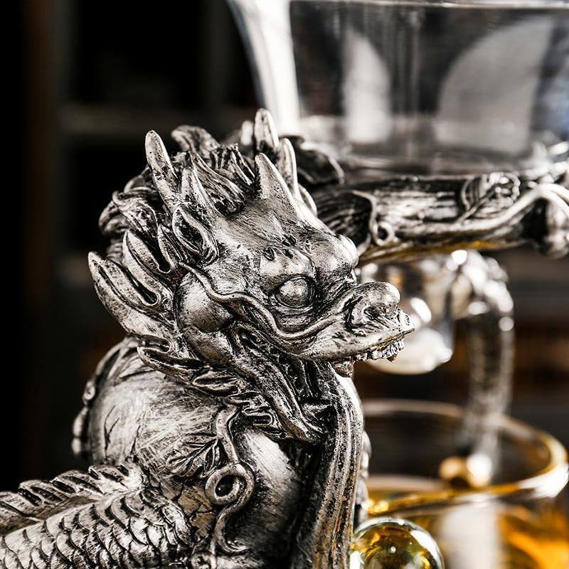 Glass Teapot Set with Infuser Semi Automatic Dragon Tea Set (Blue golden teapot)
