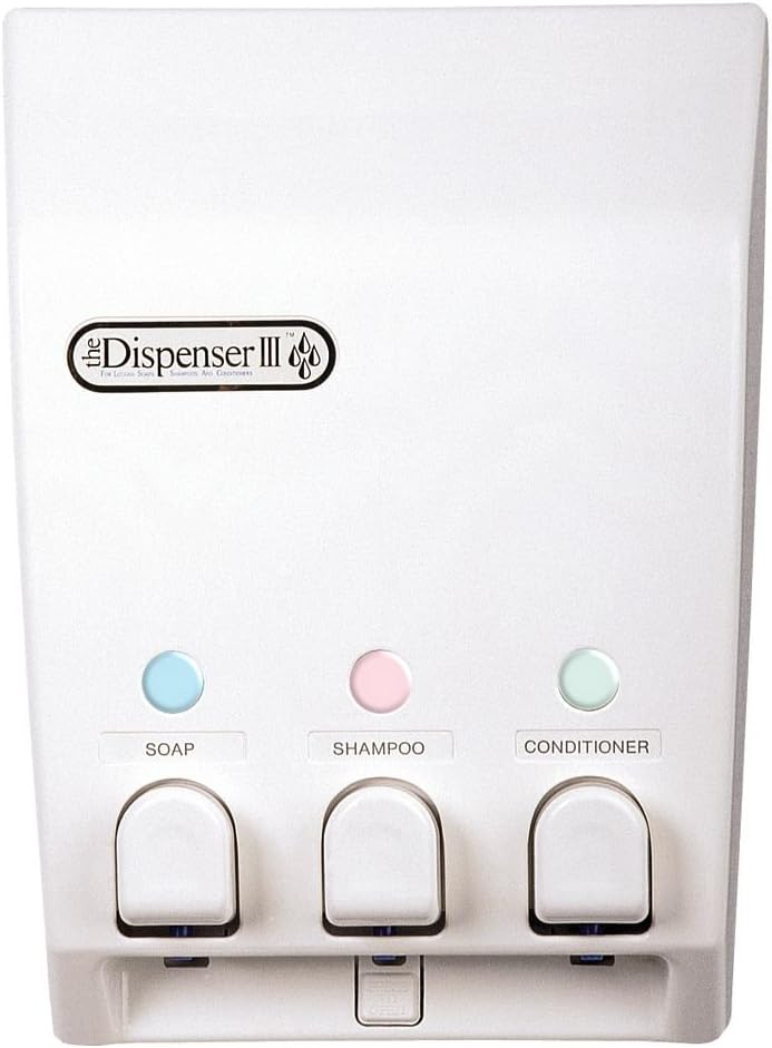 Better Living Classic Wall Mount Shower Dispenser, 4 x 14.5 oz, White | 4 Chamber, Shampoo, Conditioner, Body Wash and Soap Dispenser, No Drill Adhesive, 9.5" x 3" x 10.75"