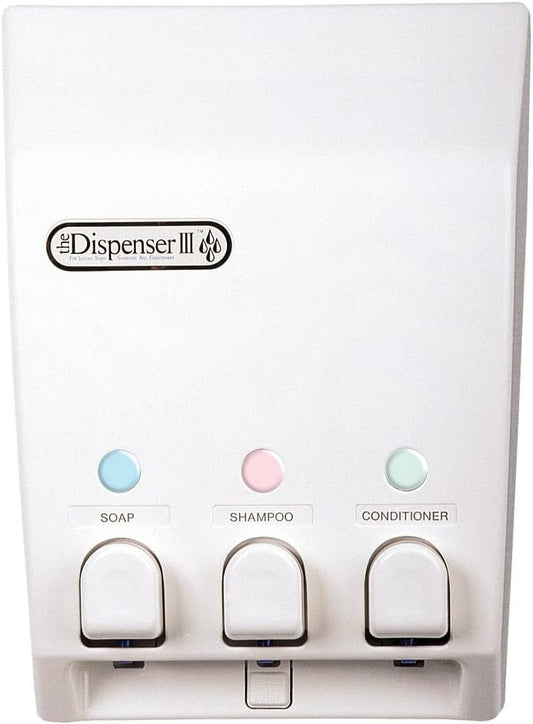 Better Living Classic Wall Mount Shower Dispenser, 4 x 14.5 oz, White | 4 Chamber, Shampoo, Conditioner, Body Wash and Soap Dispenser, No Drill Adhesive, 9.5" x 3" x 10.75"