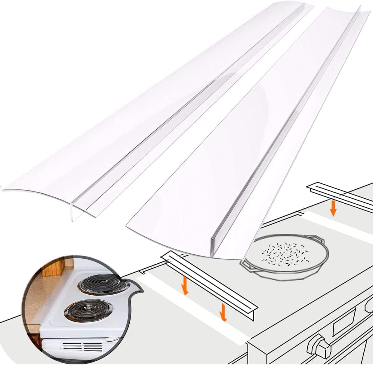 Silicone Gap Covers, (2 PCS) Silicone Stove Gap(21 Inches, Semi Clear) | Filler Stopper Kitchen Stove Gap Covers - Flexible Stoves Counter Gap Cover, Food Grade