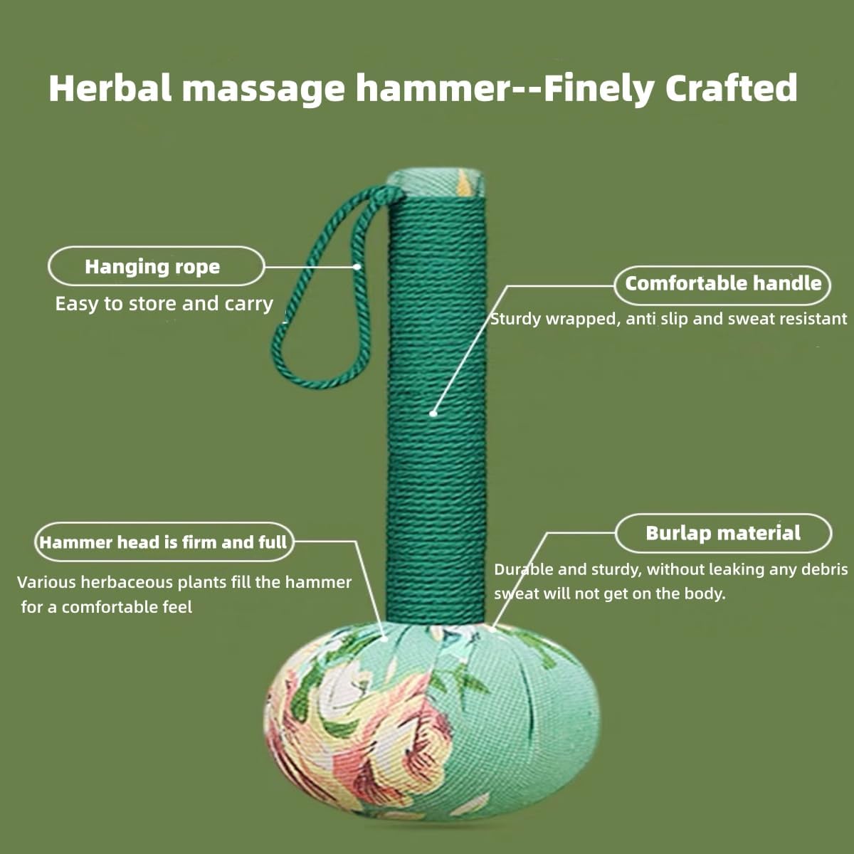 2PCS Herbal Wormwood Lymphatic Drainage Anti Slip Manual Massage Hammer Longer Handle Back Massager for Shoulder, Neck & Muscle Pain Relief (Rose Red/Dark Blue)